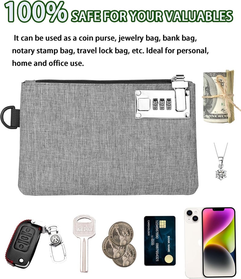 GEEDUD Lockable Money Bag - 5x8 Inches Durable Nylon Locking Bank Bag Coin Purse for Cash, Jewelry, Passports, Medicine, Credit Cards and Valuable Storage Cash Bag (Grey) - Image 3
